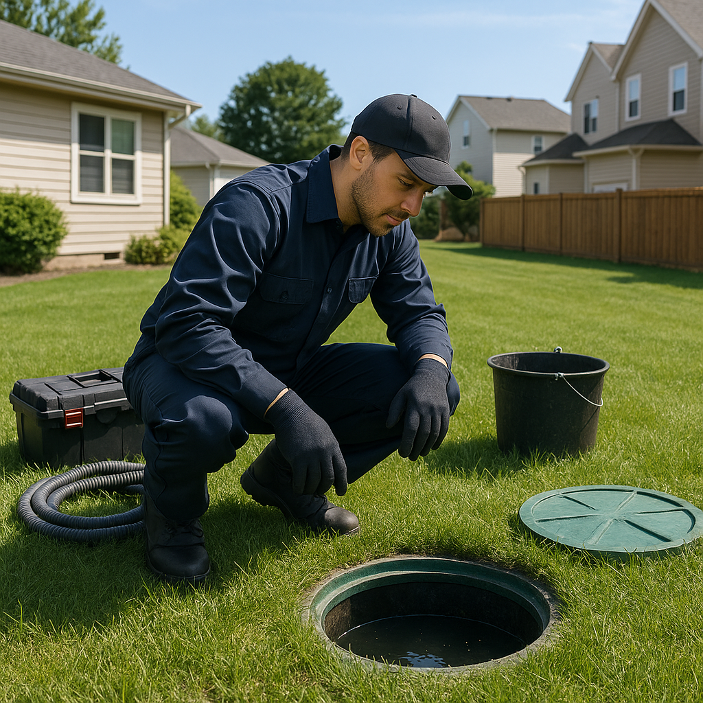 Septic technician inspecting system at a Cape Coral home